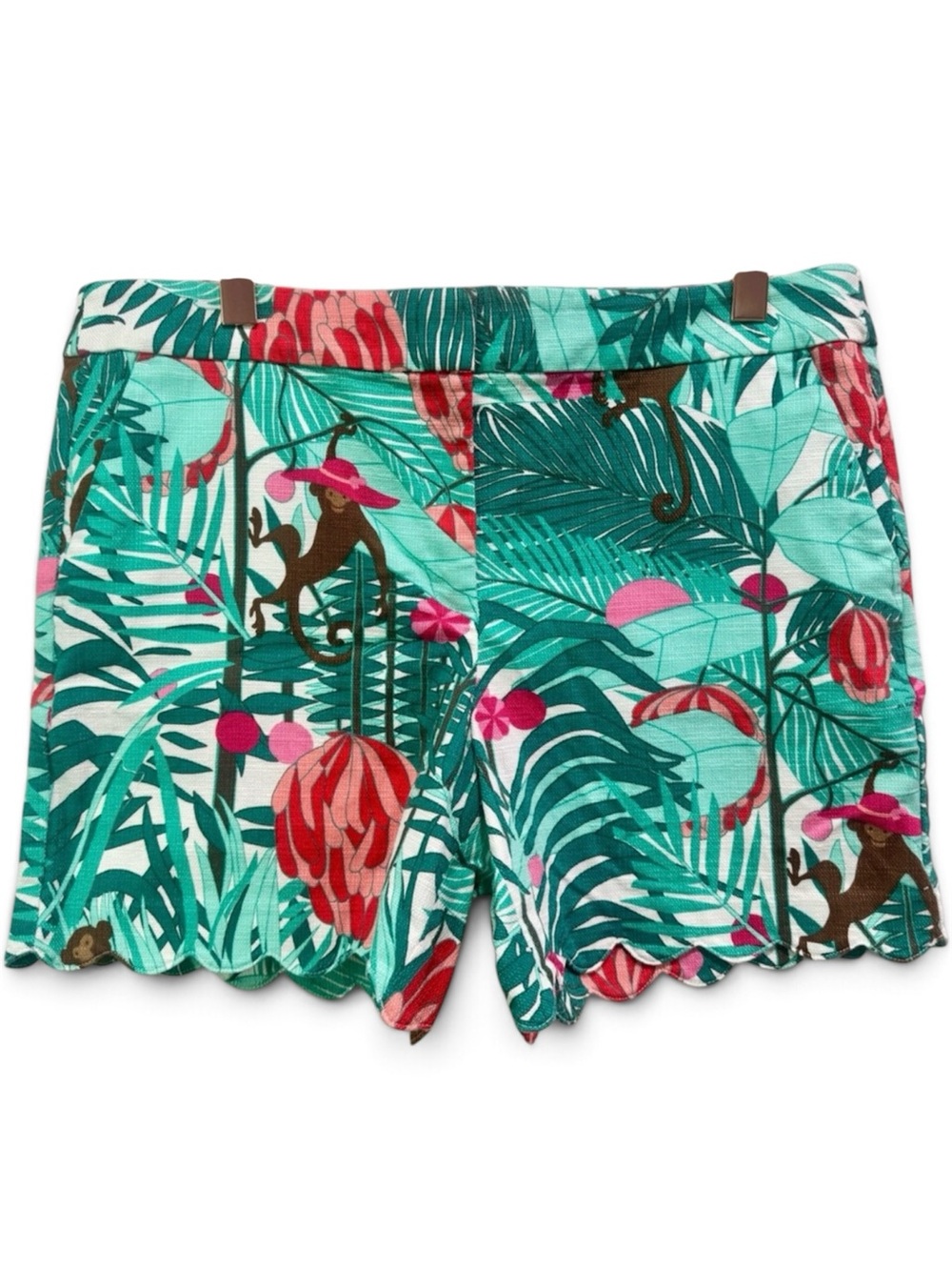 Talbots Tropical Monkey Print Scallop Hem Shorts 14